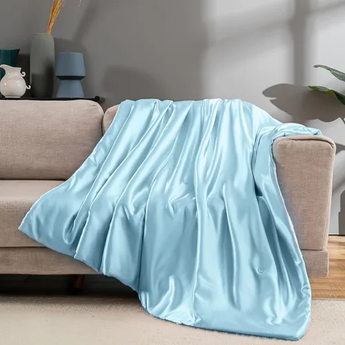 Vonty Manta de Satén, Manta de Satén Azul Bebé de 50x60 Pulgadas, Refrescante y Sedosa, Sin Arrugas de Punto Trenzado para Sofá, Sofá, Cama,