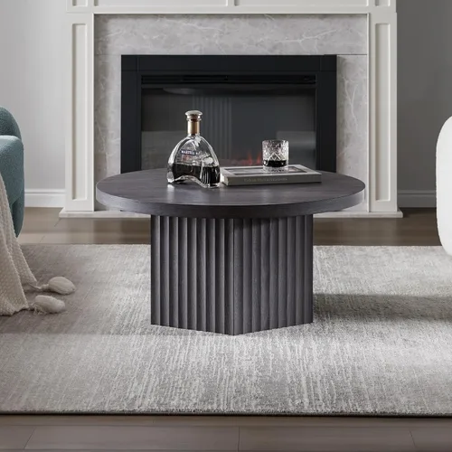 Miniatura 6 de SICOTAS Mesa de Centro Redonda para Sala de Estar, Mesa de Centro Acanalada Moderna de Mediados de Siglo con Almacenamiento, Mesa de Acento de Té