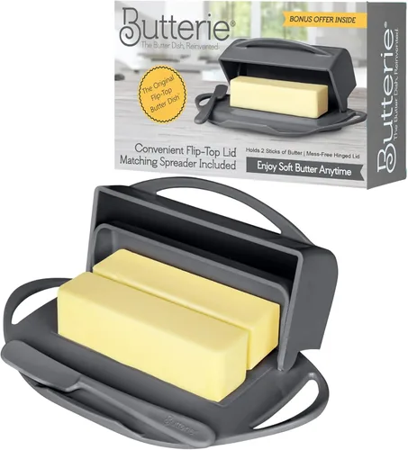 Miniatura 18 de Butterie Mantequillera con Tapa Abatible y Cuchillo a Juego, Contiene 2 Barras/Mantequilla Europea, Soporte para Mantequilla Sin Derrames