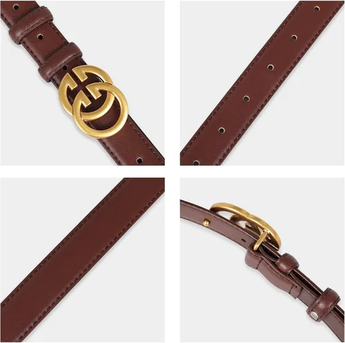 Miniatura 406 de Cinturón de cuero clásico con hebilla de metal para mujer con vestido de jeans