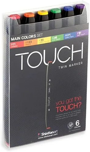 Shinhan Juego de marcadores Touch Twin de 6 colores principales