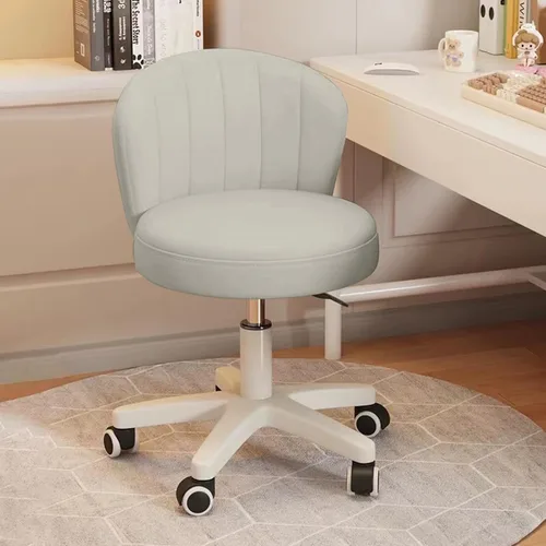 Miniatura 5 de Silla de Escritorio Pequeña Silla Rodante Redonda con Respaldo de Cuero PU Altura Ajustable Giratoria de Tocador Trabajo Computadora Taburete Silla