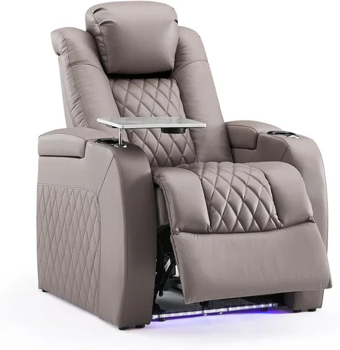 Miniatura 26 de Weilianda Asientos de Cine en Casa de Cuero de Grano Superior Silla Reclinable con Reposacabezas Eléctrico y Reclinación Asientos de Película Sofá