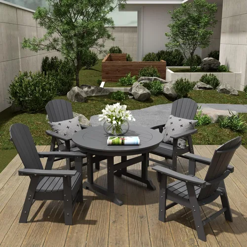 Miniatura 9 de WestinTrends Dylan Adirondack - Juego de 6 mesas y sillas de comedor para exteriores para todo tipo de clima, mesa y sillas de patio de madera