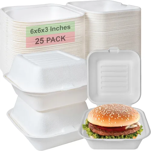 Miniatura 10 de Recipientes de comida para llevar con cubierta cuadrada compostable con bisagras de 6x6,Contenedores desechables para llevar, contenedores