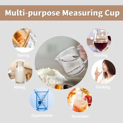 Miniatura 8 de Newness Taza medidora de vidrio con asa, 10.1 fl oz (0.3 litros, 1 1/4 taza) taza medidora con tres escalas (OZ, taza, ML/CC) y pico en forma de V