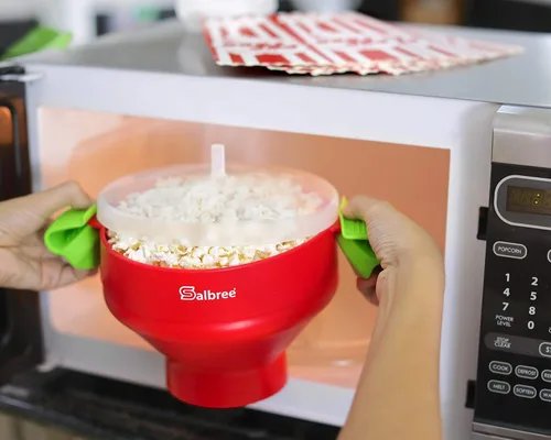 Miniatura 8 de La máquina original Salbree plegable de silicona para hacer palomitas de maíz en microondas, cuenco apto para microondas con capacidad para 16 Rojo