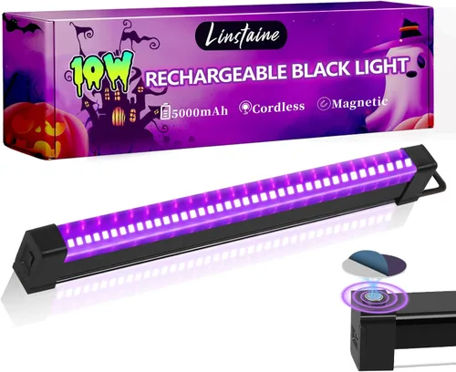 Barra de luz negra recargable, 5000 mAh de gran capacidad, luces negras alimentadas por batería para fiesta brillante, suministros de fiesta de luz