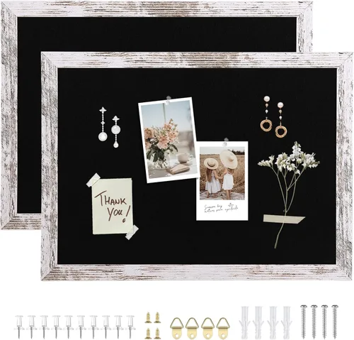Miniatura 24 de Tablón de anuncios de fieltro gris, 14.2 x 10.2 pulgadas, tablones de anuncios decorativos para colgar en paredes con marco de madera rústica