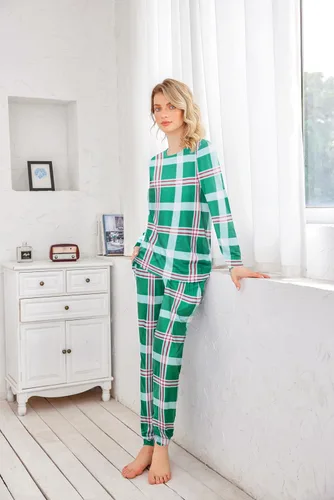 Miniatura 224 de Ekouaer Conjunto de pijama de manga larga para mujer, ropa de dormir suave con cuello redondo y bolsillos
