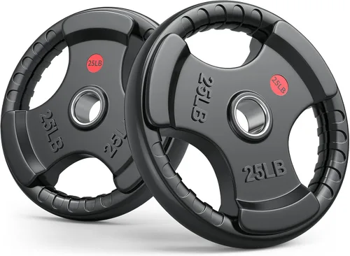 Miniatura 18 de GIKPAL Discos de peso de goma de agarre olímpico de 2 pulgadas para entrenamiento de fuerza, levantamiento de pesas en el hogar y el gimnasio, juego