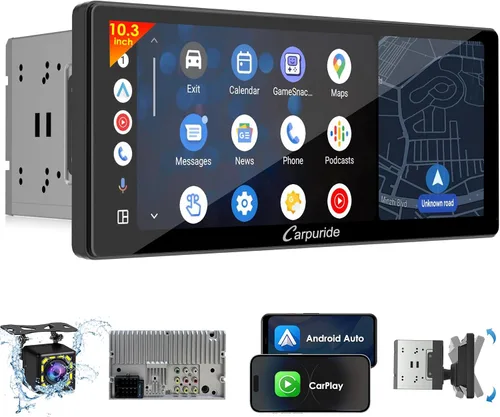 Miniatura 11 de Carpuride Estéreo de auto doble DIN con CarPlay y Android Auto Radio para automóvil de 9 pulgadas, pantalla táctil flotante HD, receptores de audio