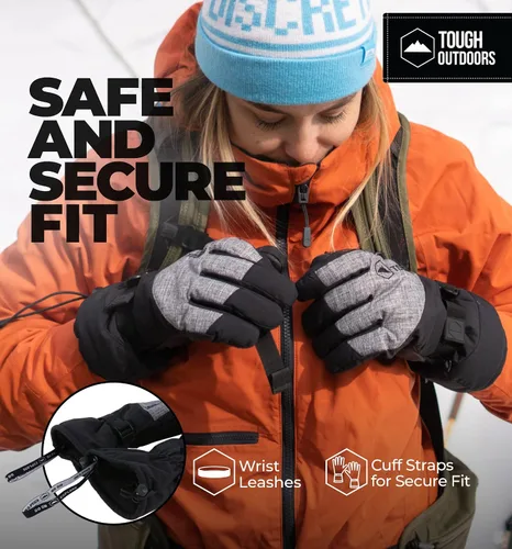Miniatura 5 de Guantes de nieve con correas en las muñecas,para esquí y snowboard, resistentes al agua y al viento, exterior de nailon, aislamiento térmico y palma