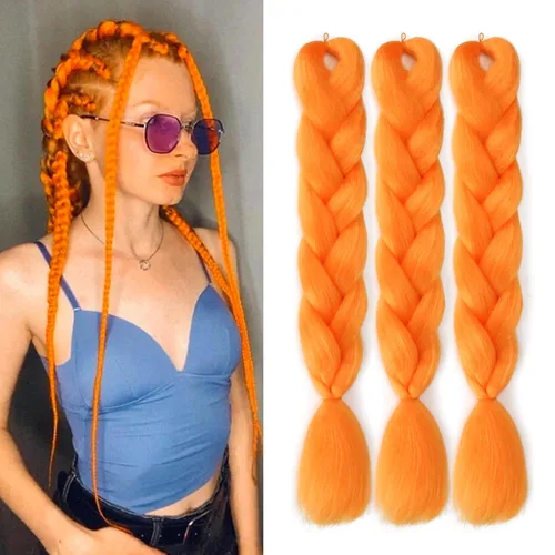 Miniatura 8 de Extensiones de cabello trenzado de color amarillo jumbo, trenzas gigantes para trenzas de caja trenzada, cabello de fibra sintética de alta calidad