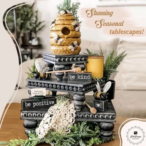 Miniatura 6 de Bandeja decorativa [Juego de 3] bandejas escalonadas de madera, bandeja decorativa para uso de mesa, isla de cocina, barra de café, elevadores