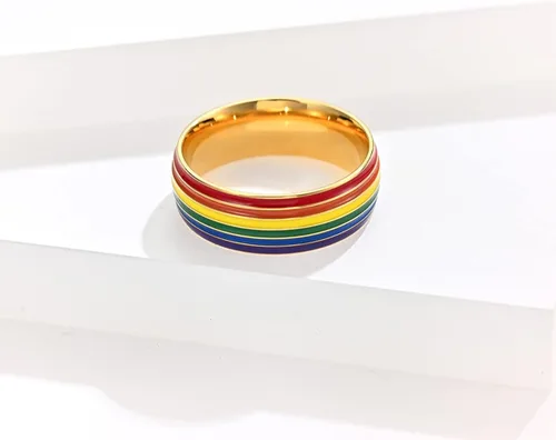 Miniatura 2 de Anillo de compromiso con arcoíris de orgullo para parejas, de acero inoxidable, 0.315in de ancho, arcoíris, boda, compromiso, para hombres y mujeres
