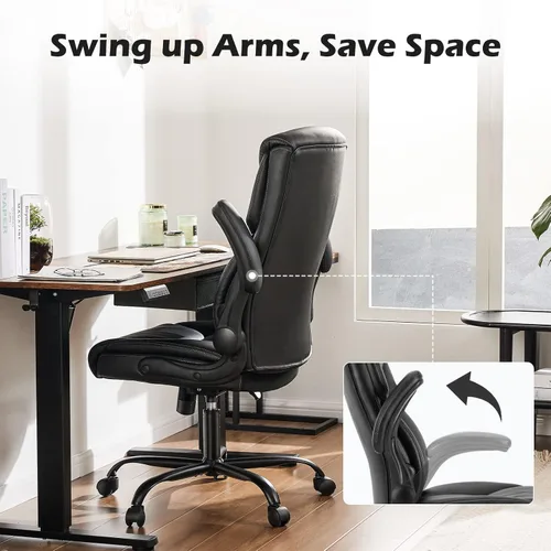 Miniatura 4 de DUMOS Juego de 2 sillas de oficina ergonómicas ejecutivas para computadora con reposabrazos abatibles ajustables, silla giratoria con soporte Negro