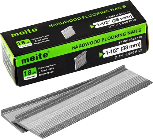 meite Clavos para Pisos de Calibre 18, Clavos para Pisos L-Cleat de 1-1/2 Pulgadas 18GA para Instalación en Madera Blanda, Menos Astillado,