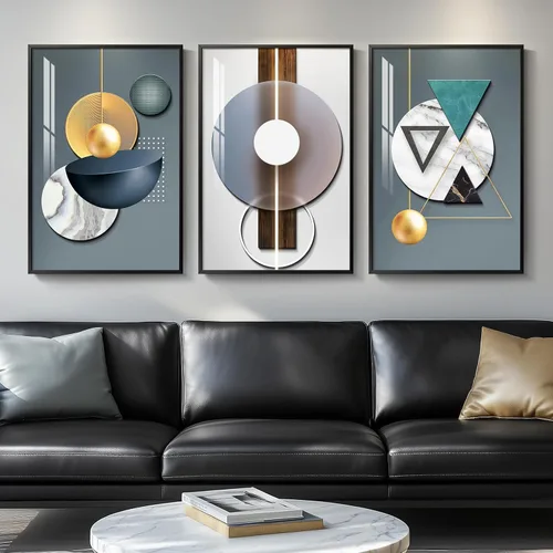 Miniatura 47 de Arte de pared moderno enmarcado en blanco y negro, 3 piezas de impresiones contemporáneas grandes para paredes, juego de 3 imágenes de hojas doradas