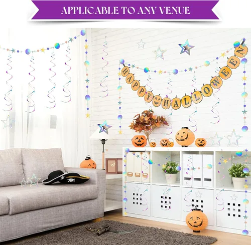 Miniatura 7 de 37 piezas de decoraciones holográficas iridiscentes para fiestas, remolinos con purpurina, guirnalda de galaxia, suministros de fiesta de estrella