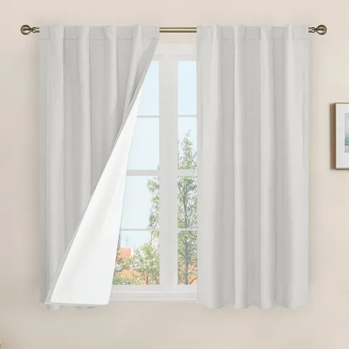 Miniatura 43 de LAMIT Cortinas de lino natural 100 % opacas para ventana, para dormitorio, 45 pulgadas, cortinas térmicas con textura de lino estilo granja