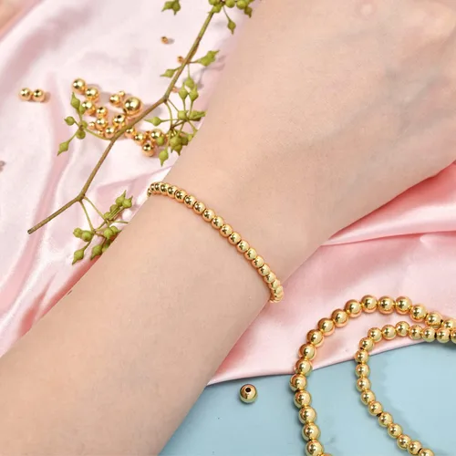 Miniatura 6 de 650 cuentas espaciadoras redondas pequeñas rellenas de oro de 18 quilates, cuentas espaciadoras de bolas para manualidades, pulseras, joyas