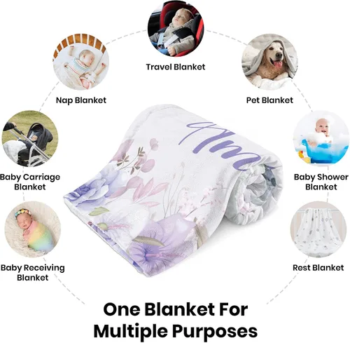 Miniatura 7 de J&SBGFT Manta de bebé niña personalizada, manta de recepción de elefante, regalo personalizado de artículos esenciales para recién nacidos, 30 x 40