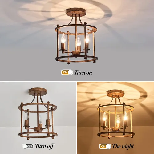 Miniatura 3 de UOFUS - Lámpara de techo de 3 luces estilo granja vintage, semiempotrada, en bronce rústico metálico, para isla, sala de estar, dormitorio, cocina