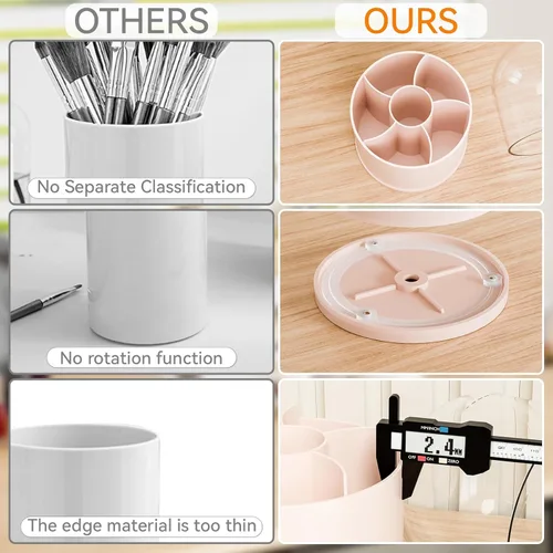 Miniatura 9 de Yieach Soporte giratorio de acrílico para brochas de maquillaje con tapa para tocador, baño, encimera, organizador de brochas de maquillaje Rosa
