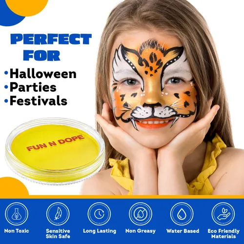 Miniatura 2 de Fun N' Dope - Pintura facial para niños y adultos (amarillo mate), pintura corporal no tóxica a base de agua de grado profesional, pintura facial