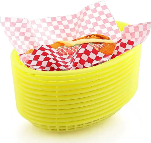 Miniatura 8 de Combo de cesta de comida rápida de estilo retro (12 unidades) y forro a cuadros (100 unidades). La cesta de comida rápida es apta para lavavajillas.