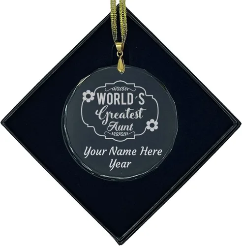 LaserGram Adorno de Navidad de vidrio personalizado, tía más grande del mundo, idea de regalo grabada con láser personalizada (forma redonda)