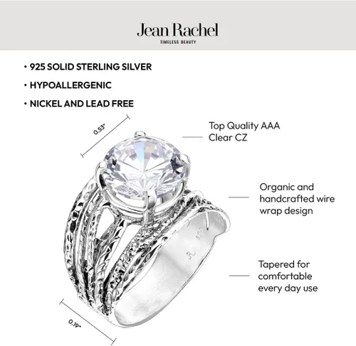 Miniatura 5 de JEAN RACHEL JEWELRY Anillo de plata de ley 925 Diseño vintage envolvente con puntas de circonita cúbica redonda, hipoalergénico, sin plomo ni