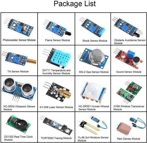 Miniatura 2 de 16 en 1 Proyecto Super Starter Kits Kit de módulos de sensor para Arduino Raspberry para UNO R3 Mega2560 Mega328 Nano Raspberry Pi 3 2 Modelo B K62