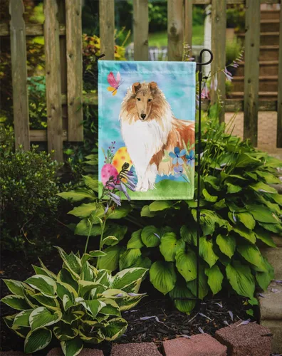 Miniatura 2 de Caroline's Treasures CK1904GF - Bandera decorativa para jardín con diseño de huevos de Pascua en bruto Collie, para exteriores, patio, flores