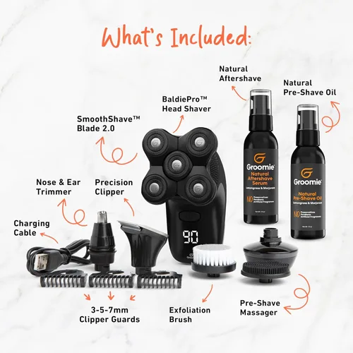 Miniatura 3 de GROOMIE Paquete sin pelo, no importa, afeitadoras eléctricas 5D BaldiePro para hombres calvos, aceite natural para preafeitado para promover