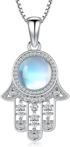 Miniatura 59 de Aniu Joyería de plata de ley 925 Hamsa de Fátima para mujer con circonita cúbica, viene con caja de regalo negra