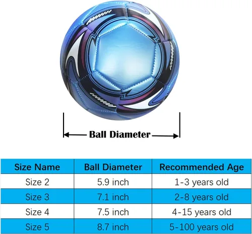 Miniatura 2 de Balón de fútbol azul tamaño 3, tamaño 5 superficie de poliuretano apretado tejido color vivo con bomba y aguja adecuado para entrenamiento práctica