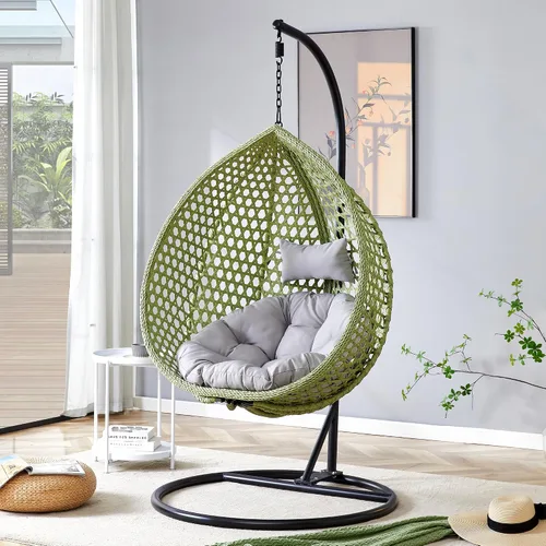 Miniatura 18 de Swining - Silla de huevo con soporte, sillas colgantes de mimbre de ratán para huevos, silla columpio para patio con cojín resistente a los rayos