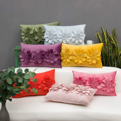 Miniatura 8 de JWH Funda de almohada decorativa con diseño de flores 3D, funda de almohada decorativa de girasol, cojín de terciopelo, funda de almohada floral