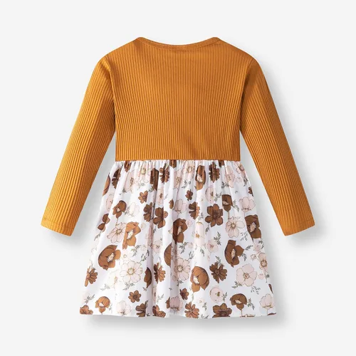 Miniatura 5 de PATPAT - Vestido de manga larga con estampado de flora para niña pequeña, otoño e invierno
