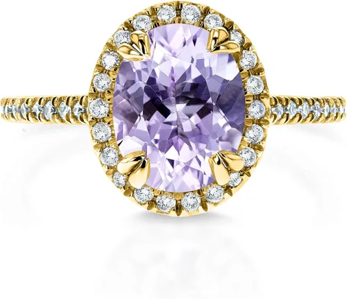 Miniatura 2 de Kobelli Anillo de oro amarillo de 14 quilates con amatista y diamante de corte ovalado, oro amarillo de 14 quilates