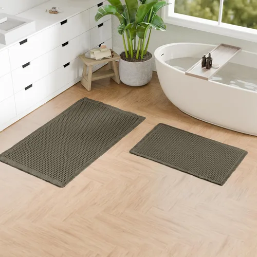 Miniatura 12 de Hiasan Tapete de baño de punto gofre, súper absorbente, antideslizante, con borlas, lavable a máquina, tapete con parte trasera de goma ultra suave