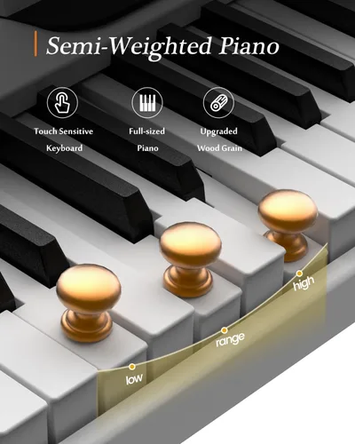 Miniatura 3 de Teclado de piano portátil, piano digital plegable semipesado de 88 teclas, tamaño completo, grano de madera, teclado de piano eléctrico con Blanco