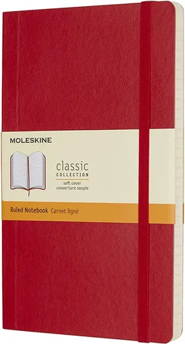 Moleskine - Cuaderno clásico, tapa suave, grande (5 x 8.25 pulgadas), a rayas/forrado, rojo escarlata, 192 páginas