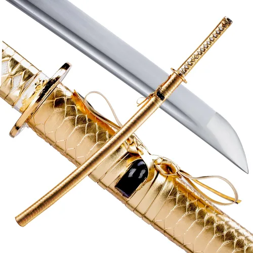 Miniatura 20 de Espada Katana Japonesa Samurai Hecha a Mano con Saya de Madera de Rayskin Dura, Puede Cortar Bambú