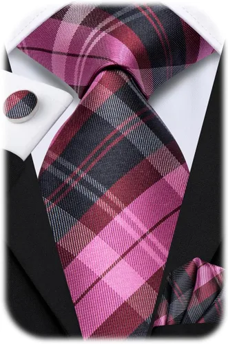 Miniatura 132 de Hi-Tie Corbatas de seda para hombre, diseño de cachemira a rayas, con bolsillo, gemelos cuadrados, conjunto formal de negocios