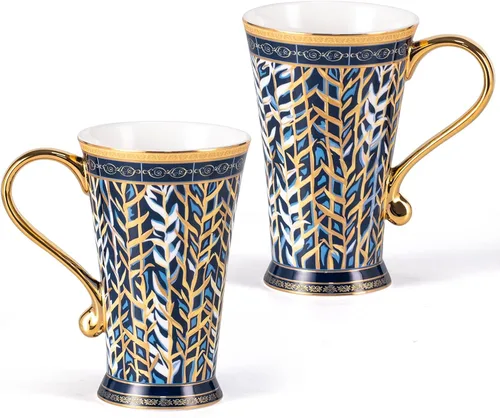 Miniatura 15 de KAMMAK Tazas de café de cerámica de 18 onzas de alto, juego de 2 tazas de té grandes con asa, tazas de té vintage, taza de capuchino para latte
