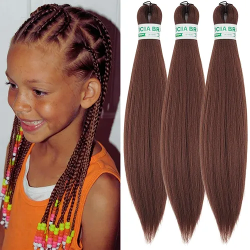 Miniatura 147 de Cabello estirado de fibra Kanekalon para trenzar con cabello humano, color oro rosado, 30 pulgadas