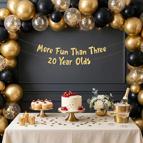 Miniatura 4 de Cartel dorado con purpurina preencordada con texto en inglés «More Fun Than Three 20 Years», decoraciones de 60 cumpleaños y aniversario